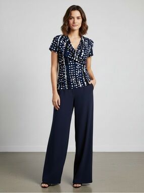 DKNY‎ Navy and White Dotted Blouse